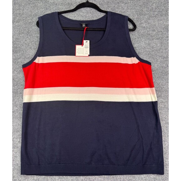 Talbots Plus 2X Sleeveless Knit Sweater Tank Top Navy Red Cream Striped  NWT - Picture 1 of 8